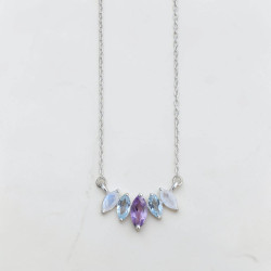Collier argent pierres griffées Pierre de lune, Topaze et Améthyste