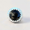 Grosse chevalière ronde pointes argent et pierre Onyx noir