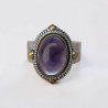 Bague argent travaillé et laiton & pierre ovale Améthyste T57