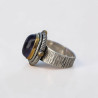 Bague argent travaillé et laiton & pierre ovale Améthyste T57