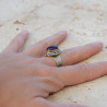 Bague argent travaillé et laiton & pierre ovale Améthyste T57