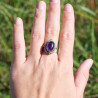 Bague argent travaillé et laiton & pierre ovale Améthyste T57