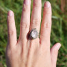 Bague argent travaillé et laiton & pierre ovale Quartz rose T56