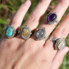Bague argent travaillé et laiton & pierre ovale Quartz rose T56
