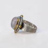 Bague argent travaillé et laiton & pierre ovale Quartz rose T56