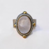 Bague argent travaillé et laiton & pierre ovale Quartz rose T56