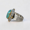Bague argent travaillé et laiton & pierre ovale Turquoise mohave T51