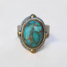Bague argent travaillé et laiton & pierre ovale Turquoise mohave T51