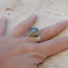 Bague argent travaillé et laiton & pierre ovale Turquoise mohave T51