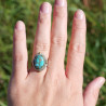 Bague argent travaillé et laiton & pierre ovale Turquoise mohave T51