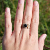 Bague Onyx noir ajourée argent et laiton T56