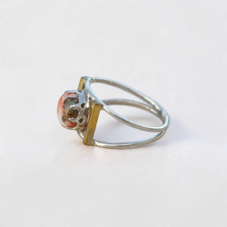 Bague Turquoise oyster ajourée argent et laiton T56