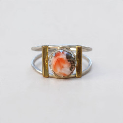 Bague Turquoise oyster ajourée argent et laiton T56