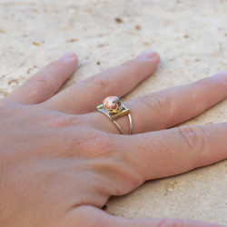 Bague Turquoise oyster ajourée argent et laiton T56