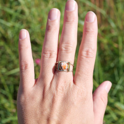 Bague Turquoise oyster ajourée argent et laiton T56