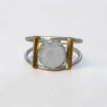 Bague Pierre de lune irisée ajourée argent et laiton T51