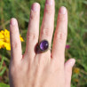 Bague romantique argent et laiton & pierre Améthyste T59