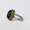 Bague romantique argent et laiton & pierre Onyx noir T54