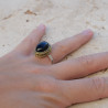 Bague romantique argent et laiton & pierre Onyx noir T54