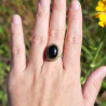 Bague romantique argent et laiton & pierre Onyx noir T54