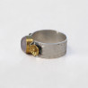 Anneaux martelé Quartz rose et fleurs laiton T57