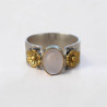 Anneaux martelé Quartz rose et fleurs laiton T57
