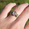 Anneaux martelé Quartz rose et fleurs laiton T57