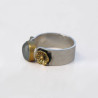 Anneaux argent martelé Prehnite et fleurs laiton T54