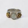 Anneaux argent martelé Prehnite et fleurs laiton T54