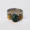 Anneaux argent martelé Malachite et fleurs laiton T54
