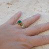 Anneaux argent martelé Malachite et fleurs laiton T54