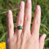 Anneaux argent martelé Malachite et fleurs laiton T54