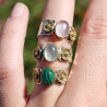 Anneaux argent martelé Malachite et fleurs laiton T54
