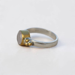 Bague fine argent et laiton & Quartz rose T57