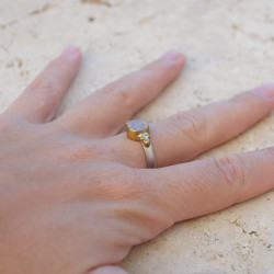 Bague fine argent et laiton & Quartz rose T57