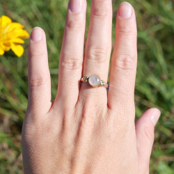 Bague fine argent et laiton & Quartz rose T57