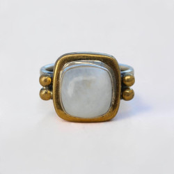 Bague carré argent et laiton en Pierre de lune T54