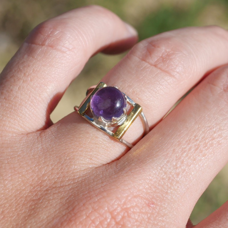 Bague Améthyste ajourée argent et laiton T51