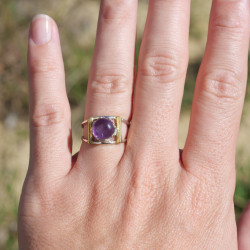 Bague Améthyste ajourée argent et laiton T51