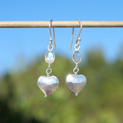 Boucles coeur argent martelé et pierre Labradorite